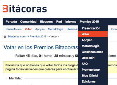Vuelven los premios Bitácoras. Os pido vuestro voto!!!!
