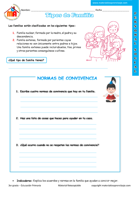 Tipos de familia: 3er grado