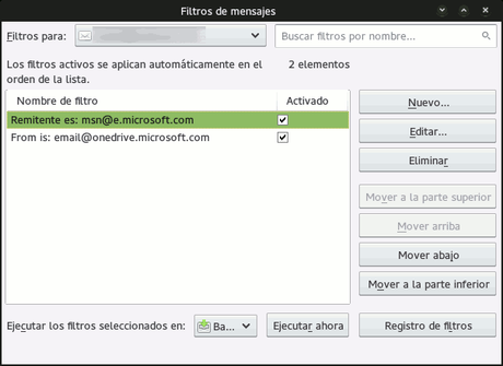 Como bloquear remitentes con Mozilla Thunderbird Finalmente, en esta ventana podrás ejecutar los filtros