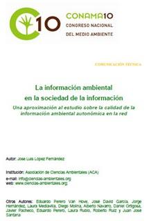 CONAMA10: Análisis de la calidad de la información ambiental autonómica en la red