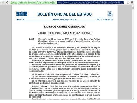 Como funciona la nueva factura de la luz. Modelo del recibo del BOE para la factura de la luz