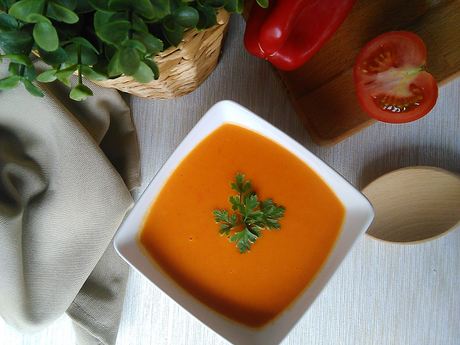 Crema de calabaza con pimientos rojos asados