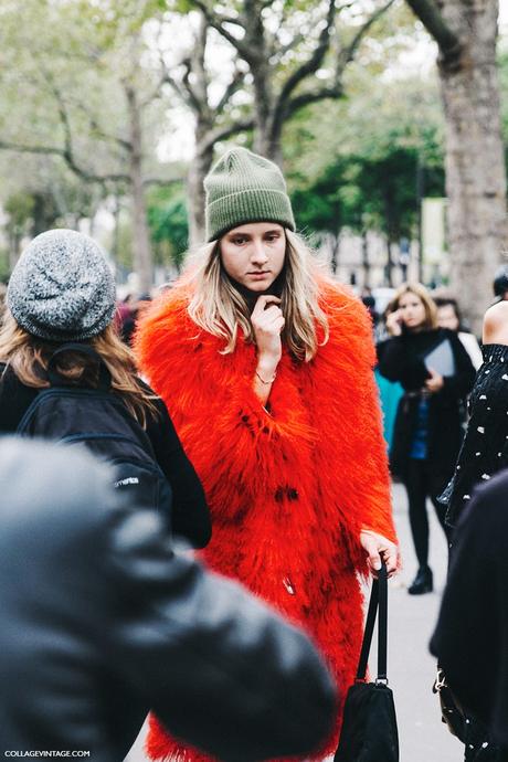 PFW-Paris_Fashion_Week-Spring_Summer_2016-Street_Style-Say_Cheese-Orange_Fur_Coat-Beanie-