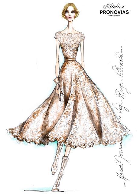 Boceto del vestido de novia de Vega Royo-Villanova de Pronovias