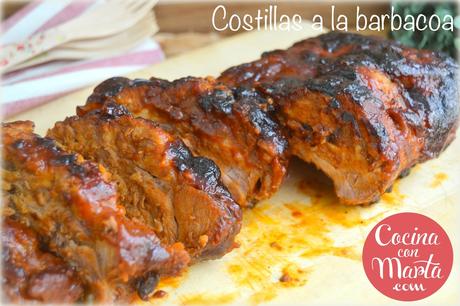 Receta casera costillas a la barbacoa,  salsa casera barbacoa, fáci, rápida, costillar, recetas americanas, Cocina con Marta