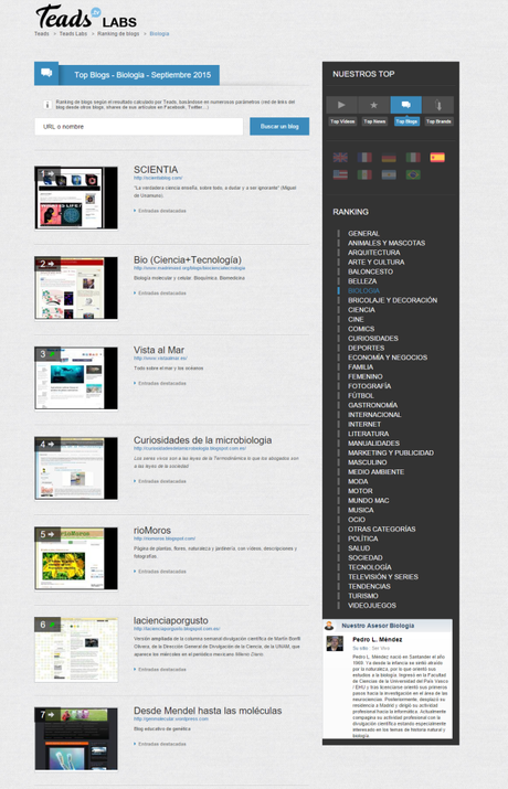 7mo lugar en TeadsLab Top Blogs de Biología screenshot-es.labs.teads.tv 2015-10-09 14-28-10