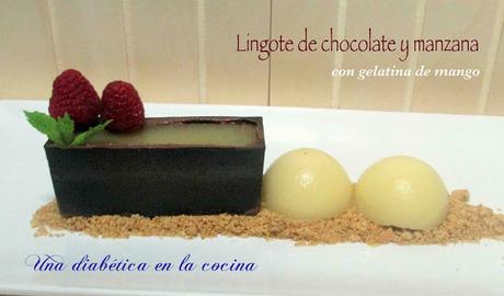 Lingote de chocolate y manzana con gelatina de mango