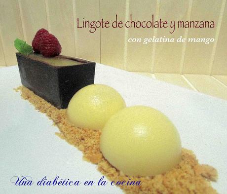 Lingote de chocolate y manzana con gelatina de mango