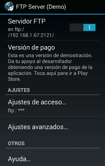 Como acceder a los archivos de Android sin USB FTP Server para Android te permite establecer un servidor FTP de manera más completa que ES File Explorer.