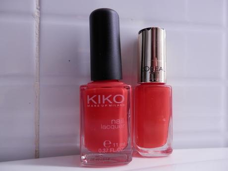 Comparativa esmalte de uñas L'oreal Color Riche Le Vernis (Spicy Orange 304) vs Kiko Nail Laquer (Orange Red 236)