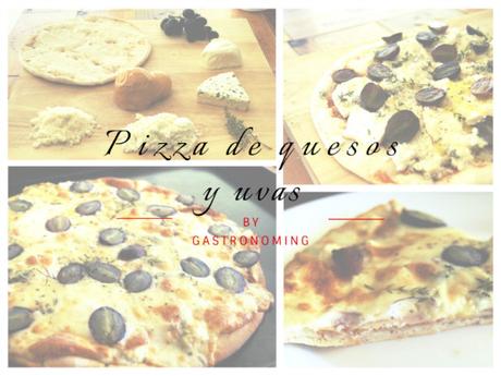 Pizza de quesos y uvas