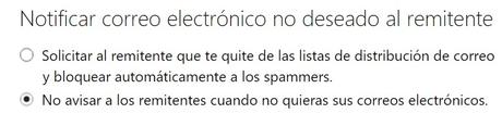 Enviar avisos sobre correos marcados como no deseados