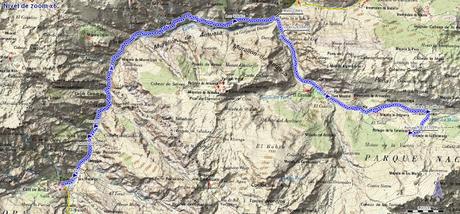 Mapa ruta Caín Refugio de la Terenosa por Bulnes y el Cares