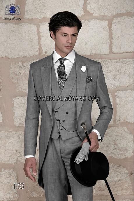 Traje de novio chaqué italiano a medida príncipe de gales gris modelo 1193 Ottavio Nuccio Gala colección Gentleman.