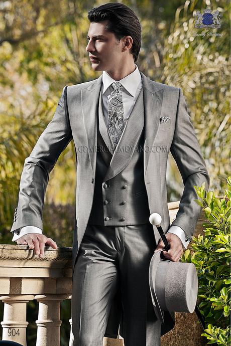 Traje de novio chaqué italiano a medida lana seda gris modelo 904 Ottavio Nuccio Gala colección Gentleman.