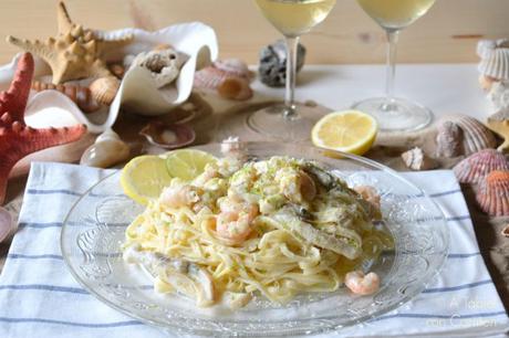 Tallarines con Limón, Gambas, Navajas y Queso Parmesano