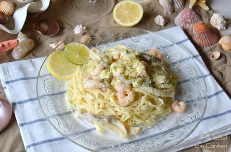 Tallarines con Limón, Gambas, Navajas y Queso Parmesano