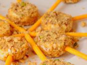 Piruletas queso cabra crujiente pistachos