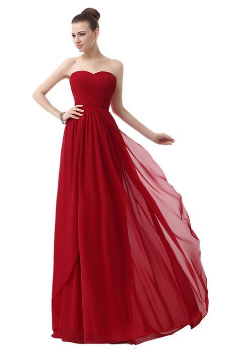 Sheath/Column Sweetheart Sleeveless Floor-length Red Chiffon Prom Dress LF12803