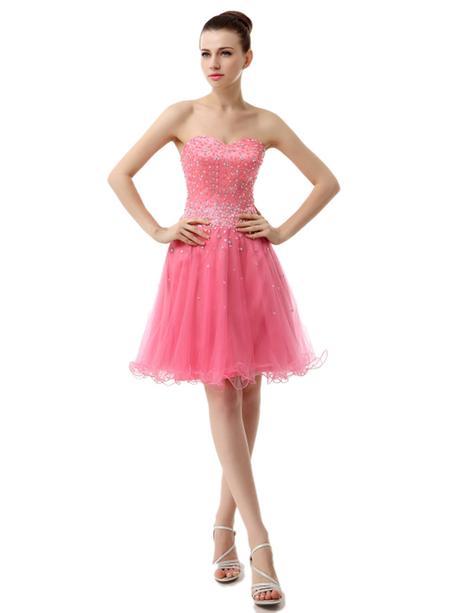 A-line Sweetheart Sleeveless Knee-length Pink Tulle Prom Dress IS0141