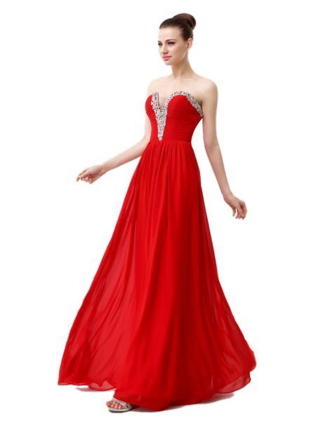 A-line Sweetheart Sleeveless Sequins Floor-length Red Chiffon Prom Dress LF12809