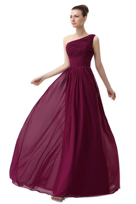 Sheath/Column One Shoulder Sleeveless Floor-length Grape Chffion Prom Dress LF12804
