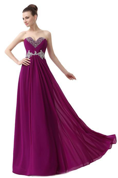 A-line Sweetheart Sleeveless Sequins Appliques Grape Floor-length Chiffon Prom Dress LF12802