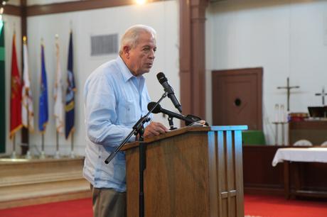 Mayor Tomás Pedro Regalado, the mayor of Miami praises the valient efforts of the Miami Medical Team during a commemoration ceremony on the 20th anniversary of Operation Sea Signal on Friday at Naval Station Guantanamo Bay's base chapel. During the operation in 1994, members of the team provided medical support to thousands of Cuban and Haitian refugees.