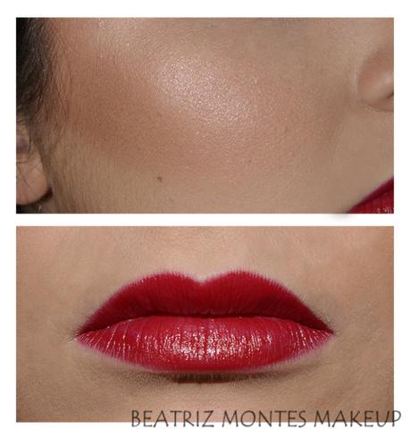Eyeliner y labios rojos