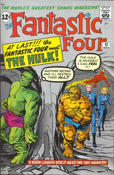 La rivalidad entre La Cosa y Hulk tuvo su origen en este crossover ilustrado por Jack Kirby y Dick Ayers. Obsérvese que “el Rey” dibujó únicamente tres dedos en el pie de Hulk, como si fuera el de Ben Grimm. ¡Y a las manos del goliat verde también parece que les falte un dedo!