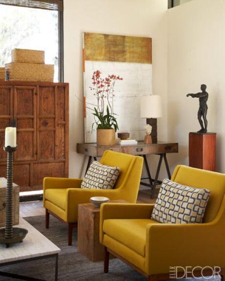 sillón amarillo, tapizar sillones, zona de estar, salón, decorar salón, 