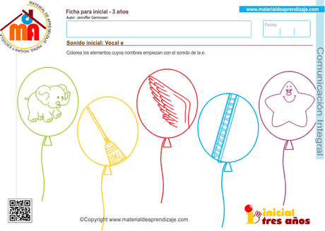 Sonido inicial vocal e 1 – Comunicación integral 3 años