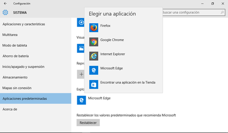 Windows 10 - Configuracion - Aplicaciones predeterminadas - Explorador Web