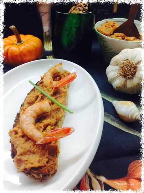 Tosta de crema de marisco con langostinos 2