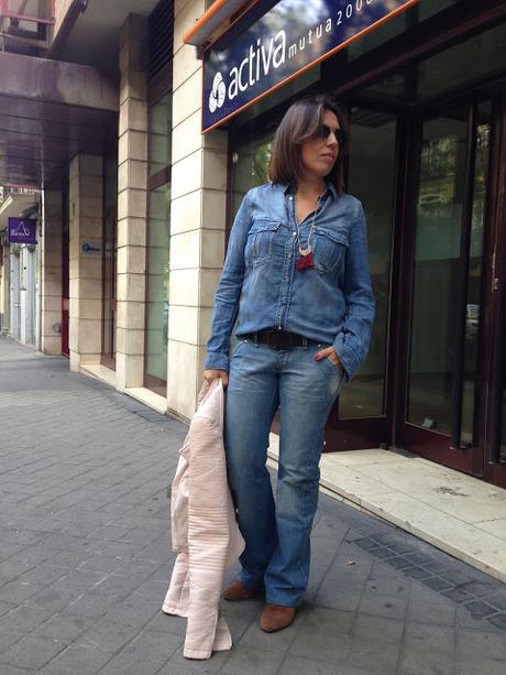 WITH FLARE JEANS.-