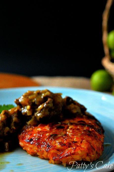 Tacu tacu relleno de seco - Arroz con alubias relleno de ternera guisada