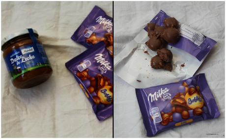 Bizcocho de chocolate , dulce de leche y palomitas