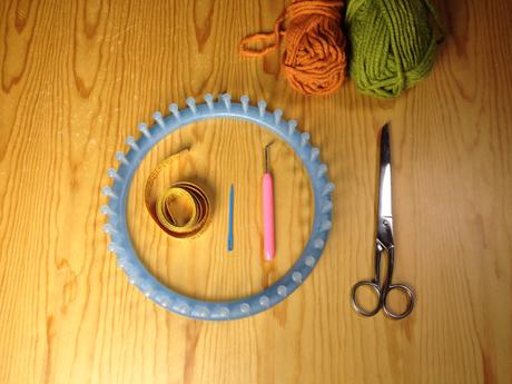 Materiales para el tutorial del gorro calabaza - pumpkin hat en telar