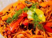 Fideos pulpo espárragos