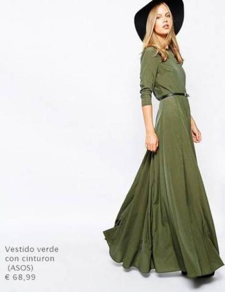 vestido verde con cinturon para el otono 2015