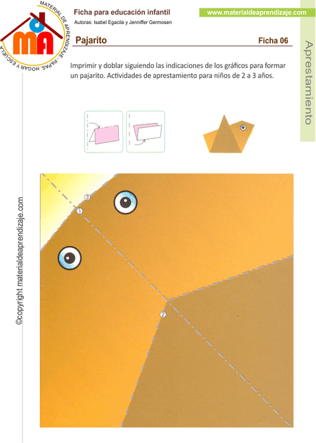 Pajarito: Actividades para doblar de 2 a 3 años
