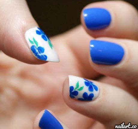 Blue and White Nails