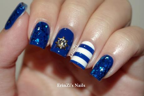 Blue and White Nails