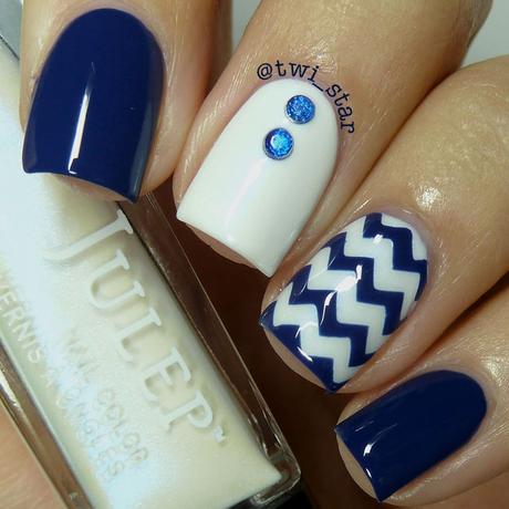 Blue and White Nails