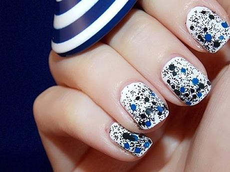 Blue and White Nails