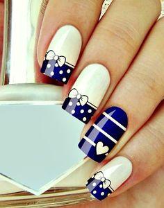 Blue and White Nails