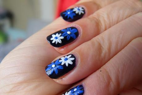 Blue and White Nails