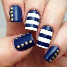 Blue and White Nails