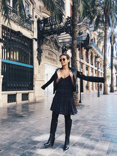 Polo_Ralph_Lauren-Valencia-Checked_Dress-Biker_Jacket-High_Boots-BRand_Ambassador-15