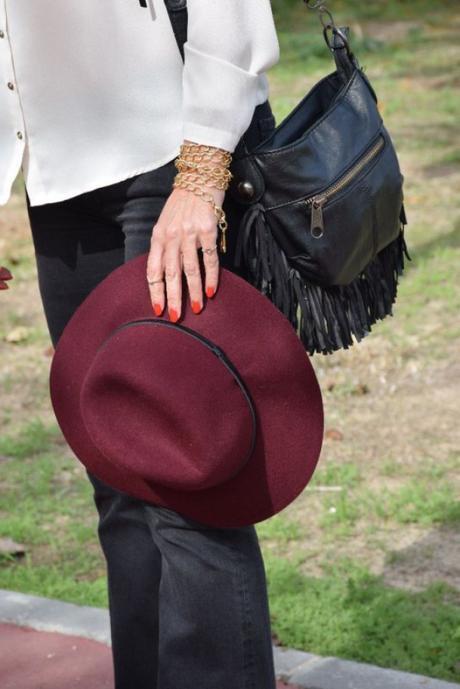 Burgundy hat in autumn